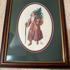 Vintage Cross-Stitch Santa In Frame 14.5 x 11.5 Inches